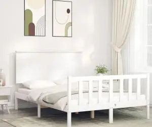 vidaXL Cadru de pat cu tăblie dublu mic, lemn masiv