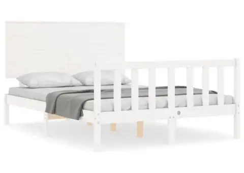 Cadru de pat cu tăblie dublu mic, lemn masiv - 2/5