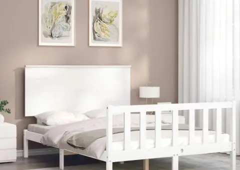 Cadru de pat cu tăblie dublu mic, lemn masiv - 3/5