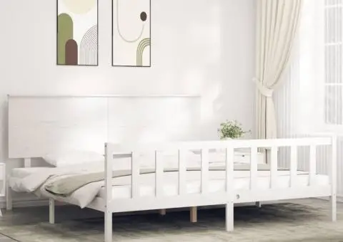 Cadru de pat fără saltea, alb, 200x200 cm, lemn masiv pin - 1/5