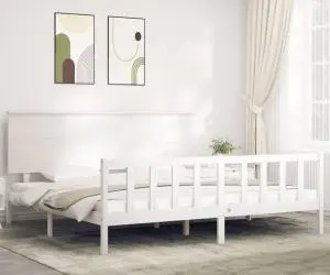 vidaXL Cadru de pat fără saltea, alb, 200x200 cm, lemn masiv pin