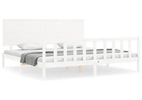 Cadru de pat fără saltea, alb, 200x200 cm, lemn masiv pin - 2/5