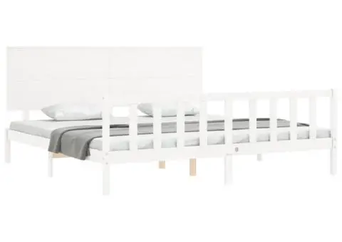 Cadru de pat fără saltea, alb, 200x200 cm, lemn masiv pin - 4/5