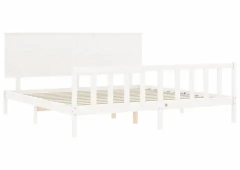 Cadru de pat fără saltea, alb, 200x200 cm, lemn masiv pin - 5/5