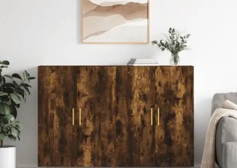 Dulapuri montate pe perete, 2 buc, stejar afumat, 69,5x34x90 cm - 1/5