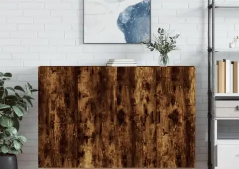 Dulapuri montate pe perete, 2 buc, stejar afumat, 69,5x34x90 cm - 1/5