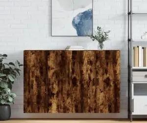 vidaXL Dulapuri montate pe perete, 2 buc, stejar afumat, 69,5x34x90 cm