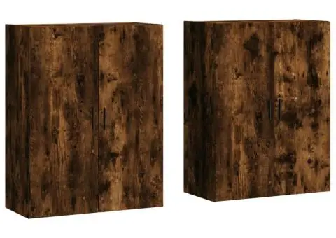 Dulapuri montate pe perete, 2 buc, stejar afumat, 69,5x34x90 cm - 2/5