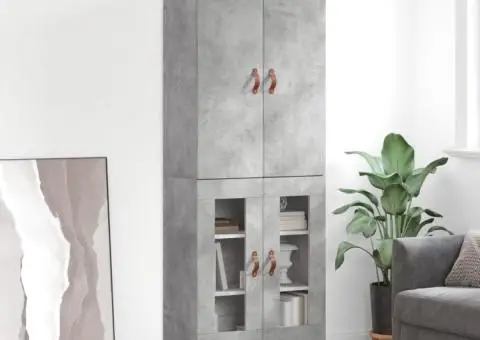 Dulap înalt, gri beton, 69,5x34x180, lemn compozit - 1/5