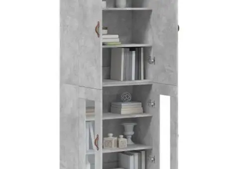 Dulap înalt, gri beton, 69,5x34x180, lemn compozit - 3/5