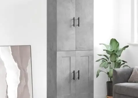 Dulap înalt, gri beton, 69,5x34x180, lemn compozit - 1/5