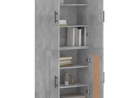 Dulap înalt, gri beton, 69,5x34x180, lemn compozit - 3/5