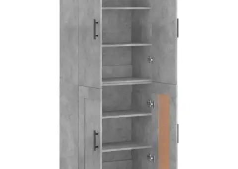 Dulap înalt, gri beton, 69,5x34x180, lemn compozit - 4/5