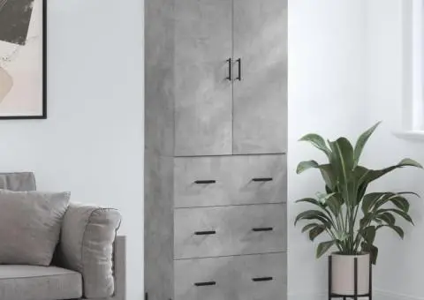 Dulap înalt, gri beton, 69,5x34x180, lemn compozit - 1/5