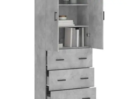 Dulap înalt, gri beton, 69,5x34x180, lemn compozit - 3/5
