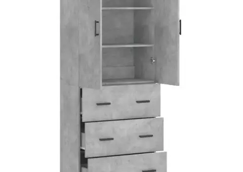 Dulap înalt, gri beton, 69,5x34x180, lemn compozit - 4/5