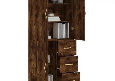 Dulap înalt, stejar fumuriu, 69,5x34x180, lemn compozit - 3/5