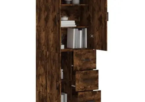 Dulap înalt, stejar fumuriu, 69,5x34x180, lemn compozit - 3/5