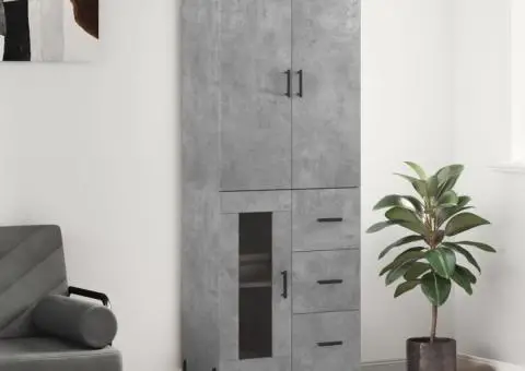 Dulap înalt, gri beton, 69,5x34x180, lemn compozit - 1/5