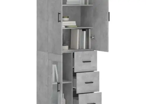 Dulap înalt, gri beton, 69,5x34x180, lemn compozit - 3/5