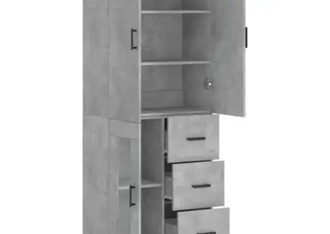 Dulap înalt, gri beton, 69,5x34x180, lemn compozit - 4/5