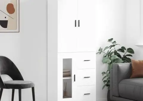 Dulap înalt, alb, 69,5x34x180 cm, lemn compozit - 1/5