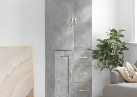 Dulap înalt, gri beton, 69,5x34x180, lemn compozit - 1/5