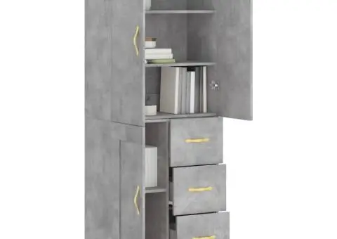 Dulap înalt, gri beton, 69,5x34x180, lemn compozit - 3/5