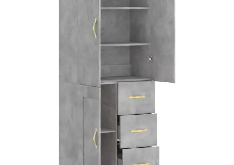 Dulap înalt, gri beton, 69,5x34x180, lemn compozit - 4/5
