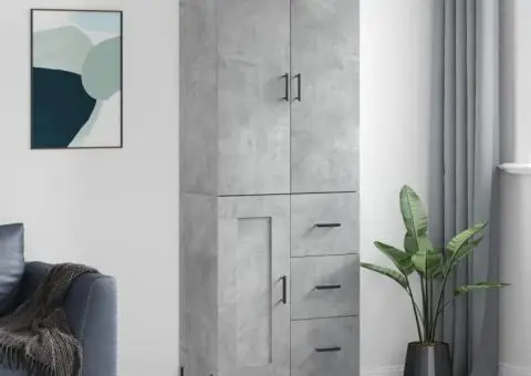 Dulap înalt, gri beton, 69,5x34x180, lemn compozit - 1/5