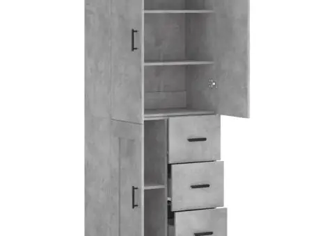 Dulap înalt, gri beton, 69,5x34x180, lemn compozit - 4/5