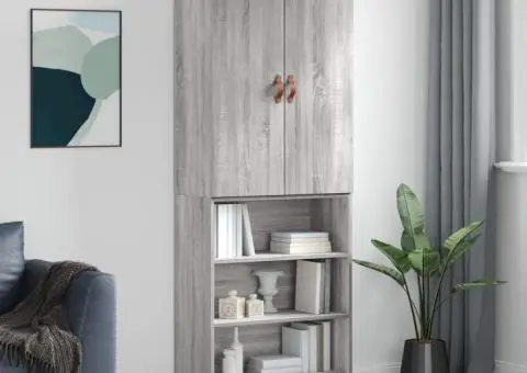 Dulap înalt, gri sonoma, 69,5x34x180 cm, lemn compozit - 1/5