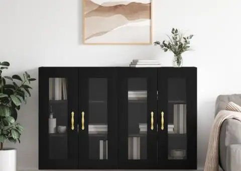 Dulapuri montate pe perete, 2 buc, negru, lemn prelucrat - 1/5