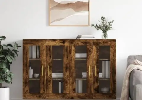 Dulapuri de perete, 2 buc., stejar afumat, lemn prelucrat - 1/5