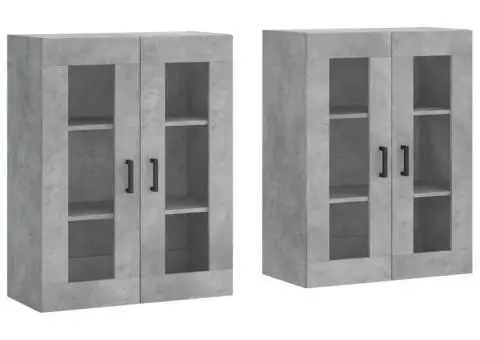 Dulapuri de perete, 2 buc., gri beton, lemn prelucrat - 2/5