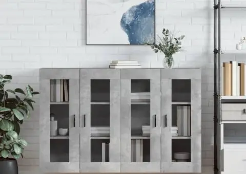 Dulapuri de perete, 2 buc., gri beton, lemn prelucrat - 1/5