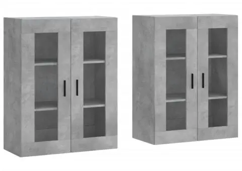 Dulapuri de perete, 2 buc., gri beton, lemn prelucrat - 2/5