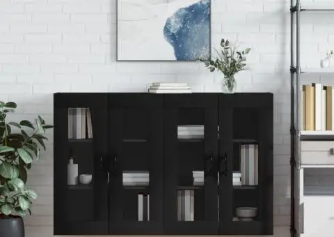 Dulapuri montate pe perete, 2 buc, negru, lemn prelucrat - 1/5