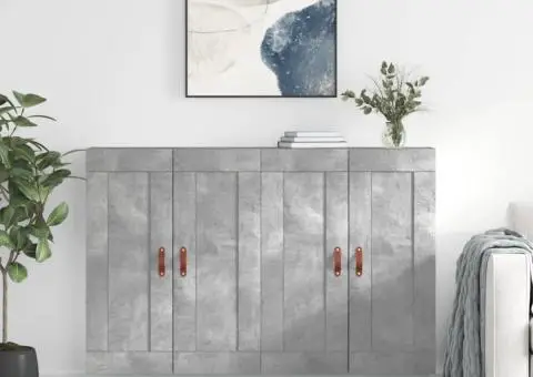 Dulapuri de perete, 2 buc., gri beton, lemn prelucrat - 1/5