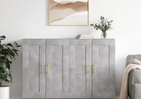 Dulapuri de perete, 2 buc., gri beton, lemn prelucrat - 1/5