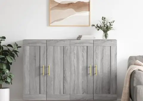 Dulapuri montate pe perete, 2 buc, gri Sonoma, lemn prelucrat - 1/5