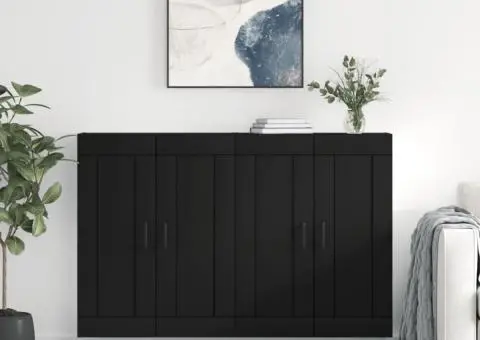 Dulapuri montate pe perete, 2 buc, negru, lemn prelucrat - 1/5