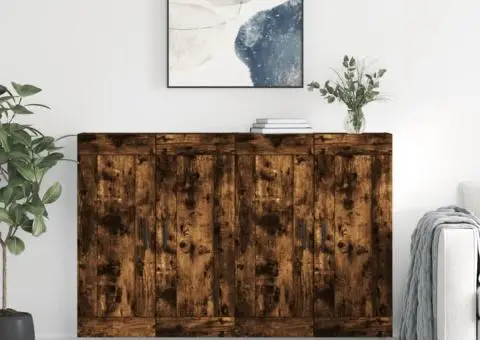 Dulapuri de perete, 2 buc., stejar afumat, lemn prelucrat - 1/5