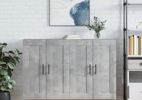 Dulapuri de perete, 2 buc., gri beton, lemn prelucrat - 1/5