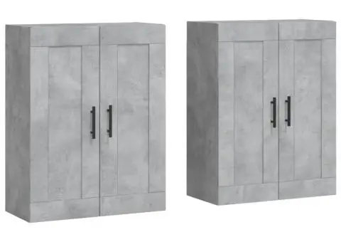 Dulapuri de perete, 2 buc., gri beton, lemn prelucrat - 2/5