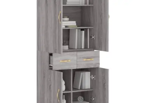 Dulap înalt, gri sonoma, 69,5x34x180 cm, lemn compozit - 3/5