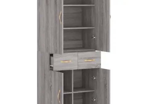 Dulap înalt, gri sonoma, 69,5x34x180 cm, lemn compozit - 4/5