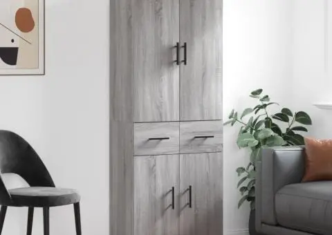 Dulap înalt, gri sonoma, 69,5x34x180 cm, lemn compozit - 1/5