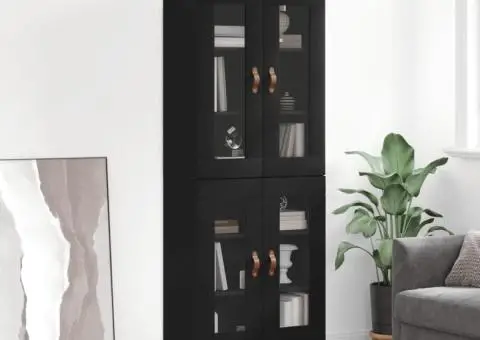 Dulap înalt, negru, 69,5x34x180 cm, lemn compozit - 1/5