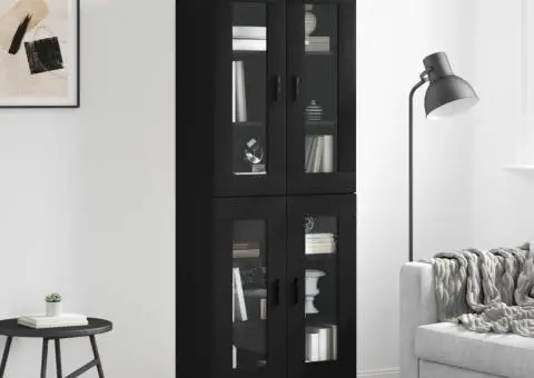 Dulap înalt, negru, 69,5x34x180 cm, lemn compozit - 1/5